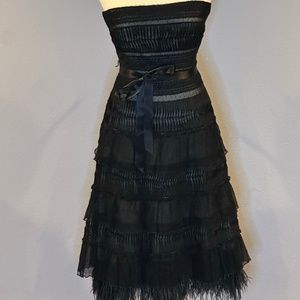 BCBGMaxAzria NWOT Black Strapless feather trim Cocktail dress tiered